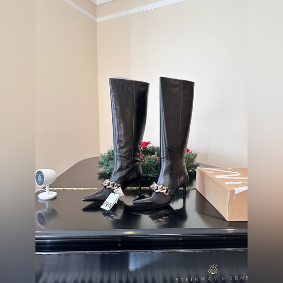 NWT Bloggers Favorite Rare Zara High Heeled Chunky Chain Detail Leather Boots - Picture 12 of 17